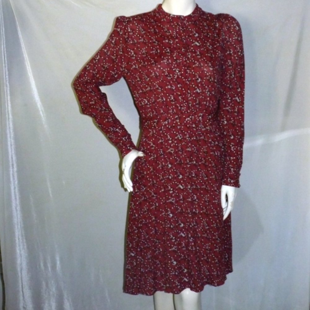 Paris Atelier & Other Stories Womens 4 Long Sleeve Midi Dress Red Ditsy Floral